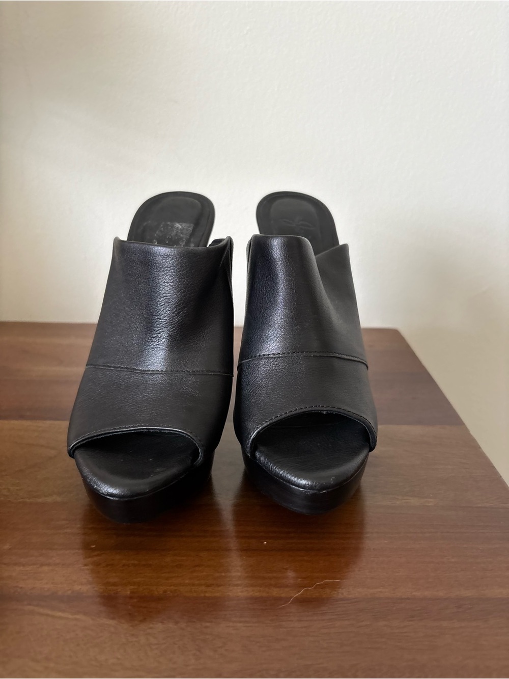 Joie Black Open-Toe Leather Mule Heels
